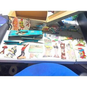 Vintage Batman Cardboard Cutout Toy Set with Batmobile